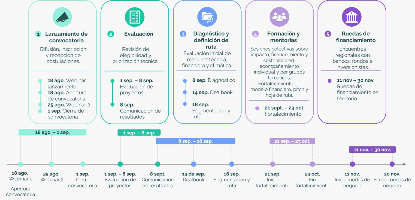 Cronograma del III Ciclo de Impulso Empresarial: cinco fases desde el lanzamiento de la convocatoria el 18 de agosto hasta las ruedas de financiamiento en noviembre de 2026